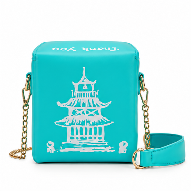 Turquoise Pagoda Print Crossbody Shoulder Bag-5