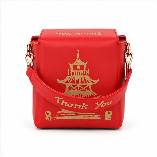 Red Pagoda Print Shoulder Crossbody Bag-5