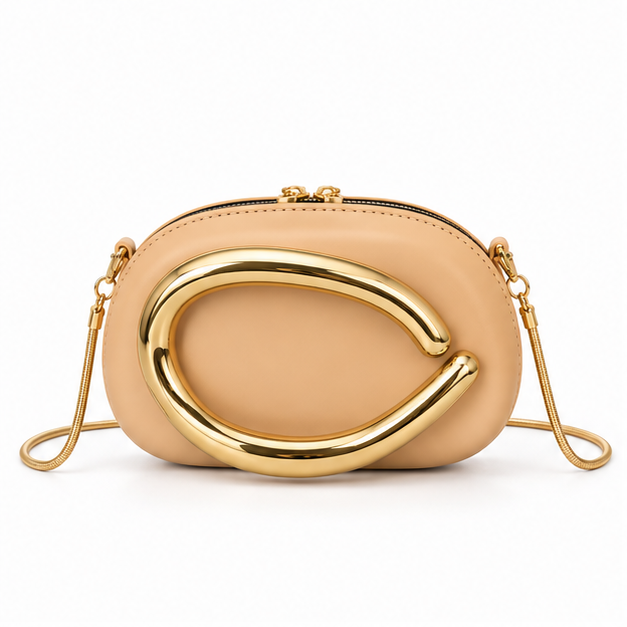 Elegant Khaki Gold Accent Crossbody Bag-4