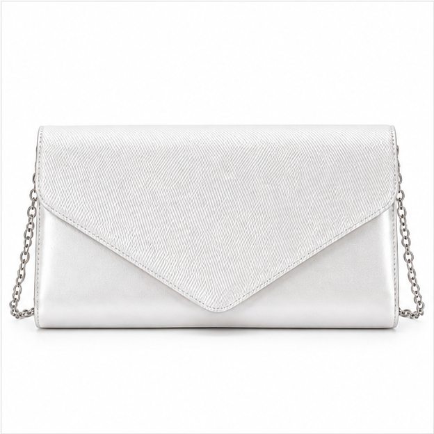 White Silver Chain Envelope Clutch Bag-3