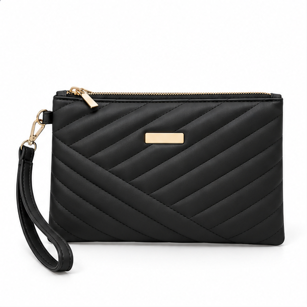 Black Quilted Wristlet Clutch Bag Purse-4