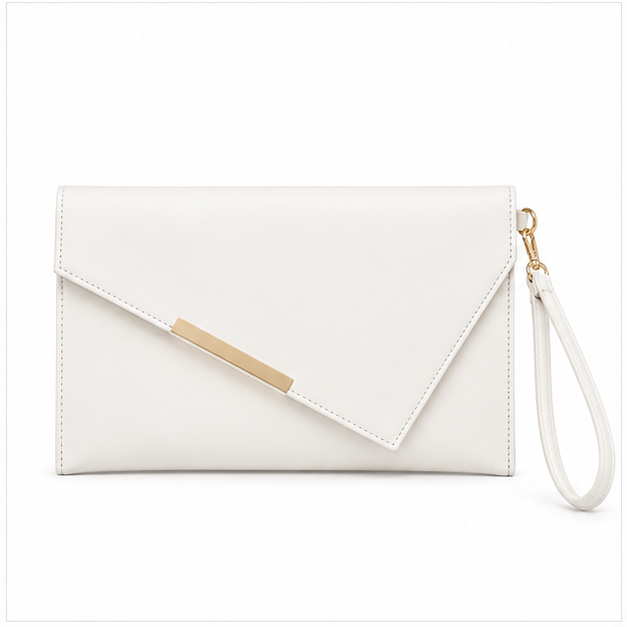 Elegant White Envelope Wristlet Clutch Bag-4