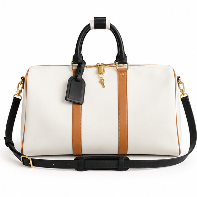 White Contrast Trim Travel Duffle Bag-4