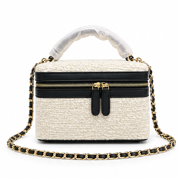 Elegant Tweed Chain Vanity Shoulder Bag-4
