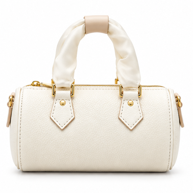 Ivory Barrel Handbag With Gold Hardware-4