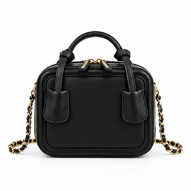 Black Structured Chain Strap Handbag Purse-4