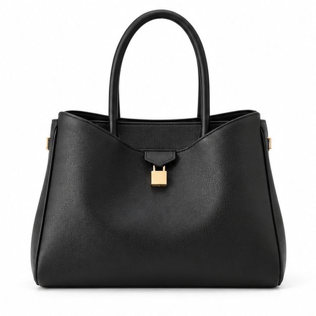 Elegant Black Structured Leather Tote Handbag-4