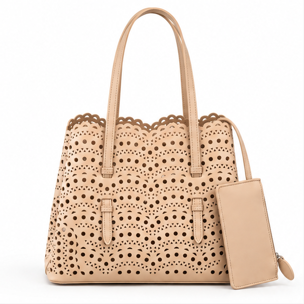 Elegant Laser Cut Structured Tote Handbag-4