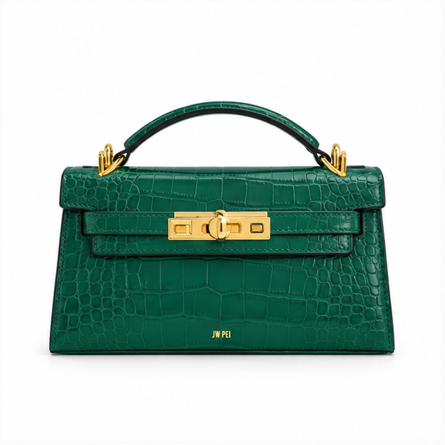 Emerald Croc Embossed Top Handle Handbag-4