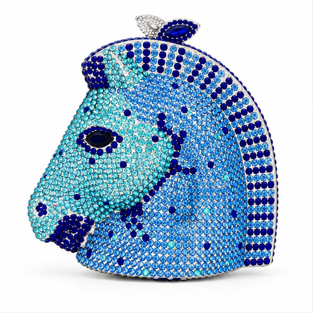 Blue Crystal Horse Head Evening Clutch-4