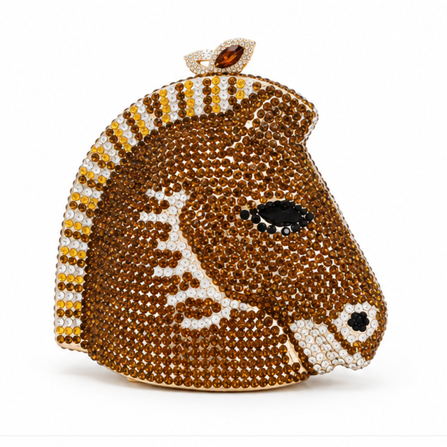 Golden Crystal Horse Head Evening Clutch-4
