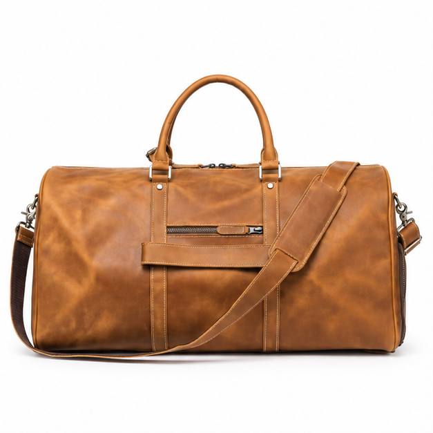 Vintage Leather Travel Duffel Weekend Bag-4