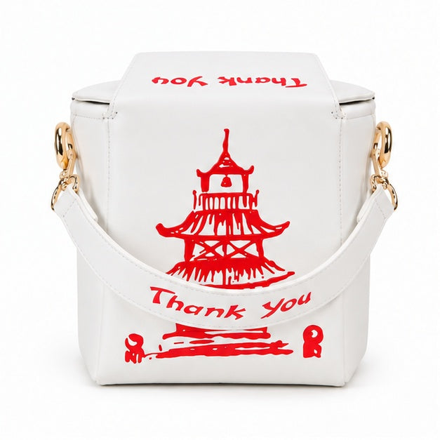 White Pagoda Print Box Shoulder Bag-5