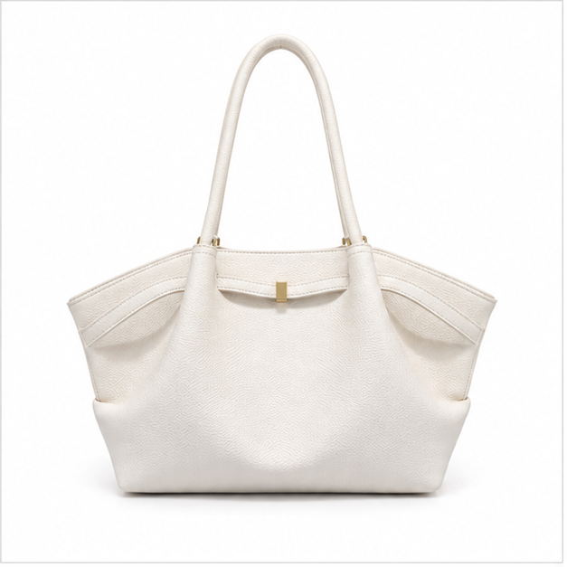 Ivory Pebbled Leather Elegant Shoulder Tote-4
