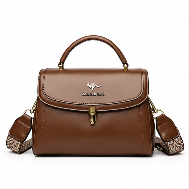 Khaki Structured Leather Crossbody Handbag Purse-4