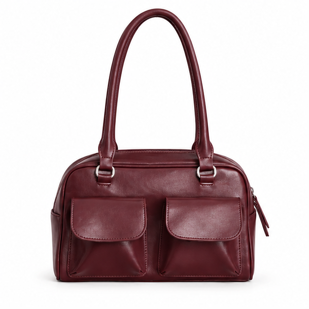 Burgundy Double Pocket Structured Shoulder Bag-4