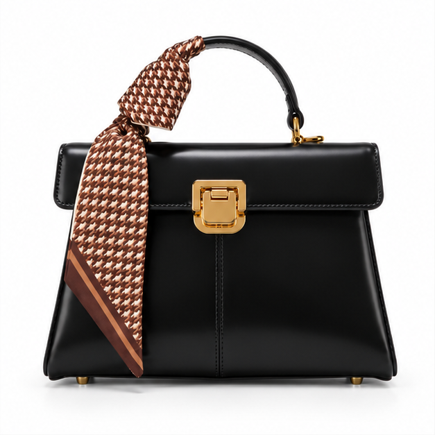 Black Bow Accent Structured Handbag Purse-4