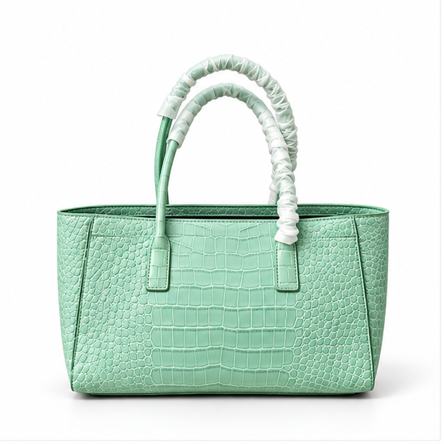 Mint Crocodile Texture Structured Tote Bag-4