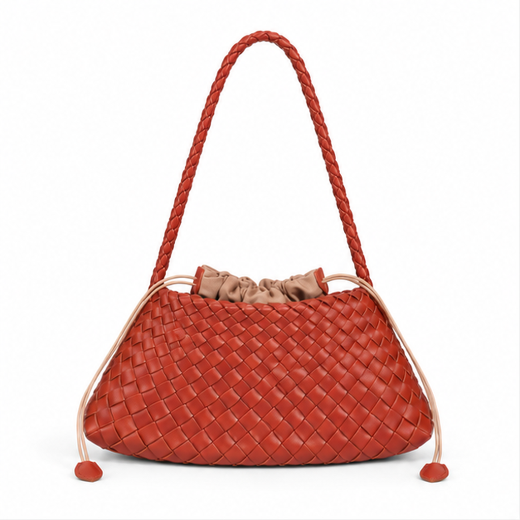 Woven Leather Drawstring Shoulder Bag Handbag-4