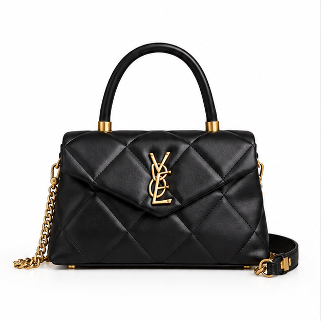 Elegant Black Quilted Top Handle Handbag-4