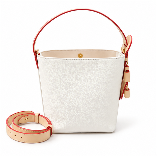 Elegant White Bucket Shoulder Handbag Purse-4