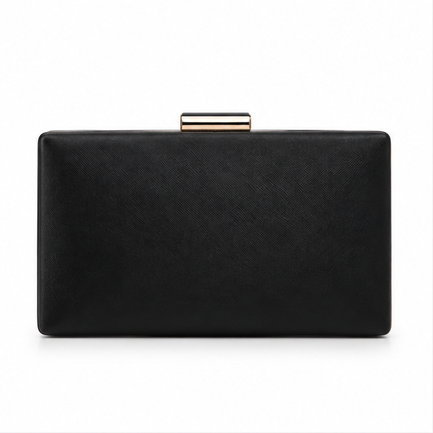 Elegant Black Textured Rectangular Clutch Bag-4