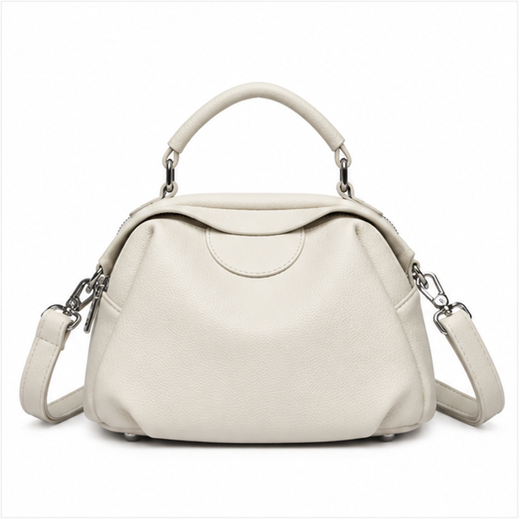 Elegant White Pebbled Leather Top Handle Handbag-4