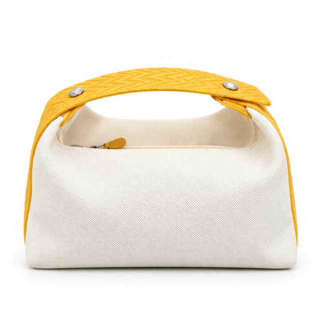 Yellow Strap Cream Canvas Handbag Tote-4