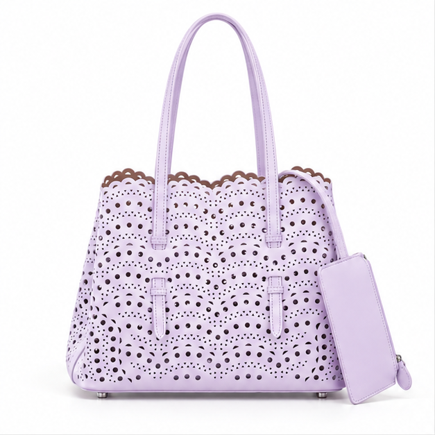 Lavender Laser Cut Elegant Tote Handbag-4