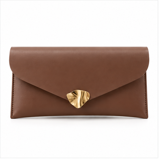 Elegant Brown Envelope Clutch Handbag Purse-4