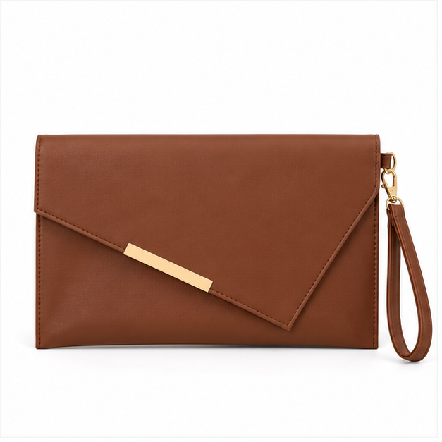 Elegant Brown Envelope Wristlet Clutch Bag-4