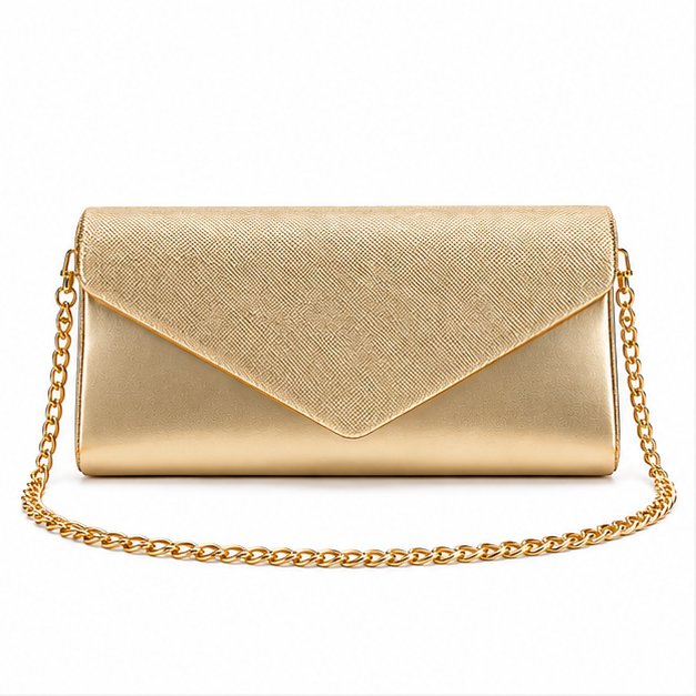 Gold Envelope Clutch With Chain Strap-4