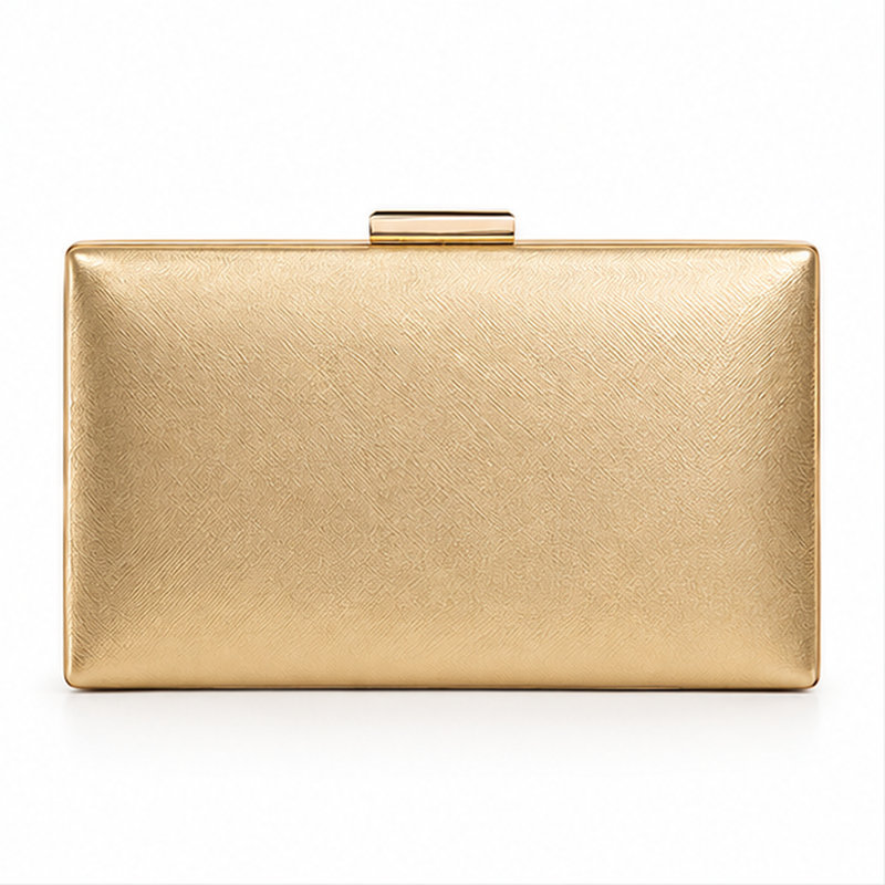 Elegant Gold Metallic Box Clutch Bag-2