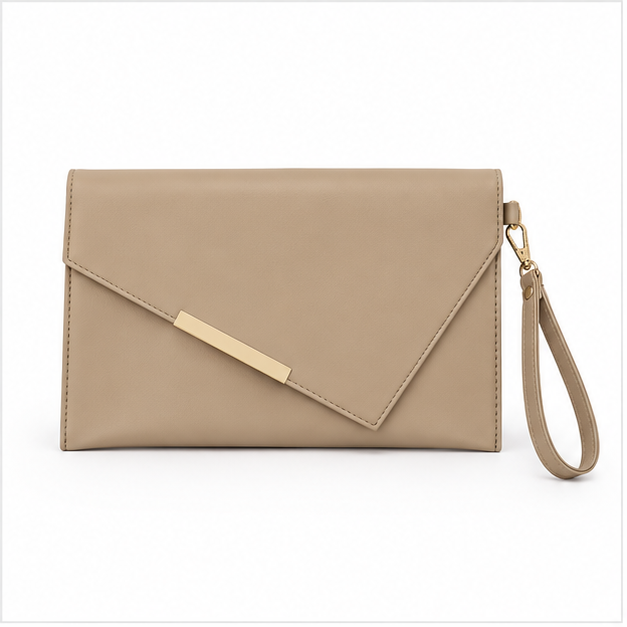 Khaki Envelope Wristlet Clutch Evening Bag-4
