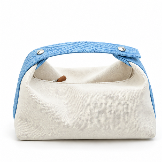 Sky Blue Strap Cream Canvas Handbag Tote-4