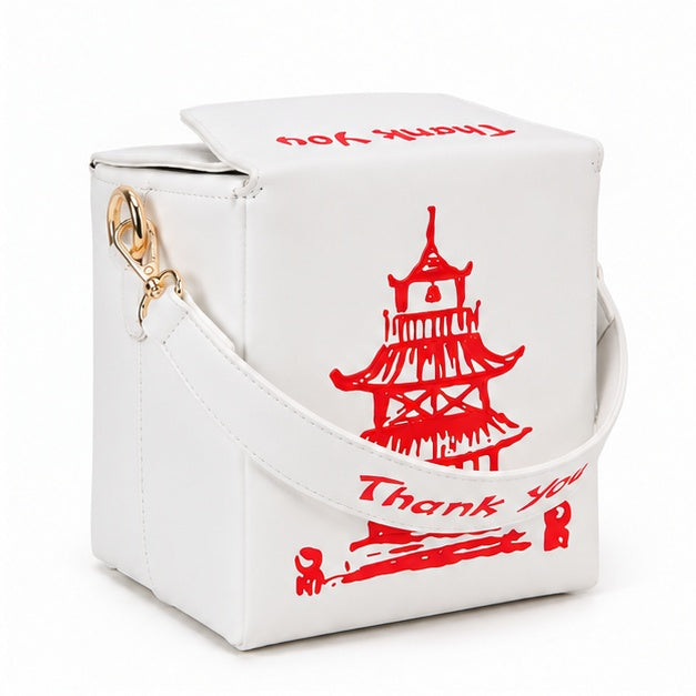 White Pagoda Print Box Shoulder Bag-1