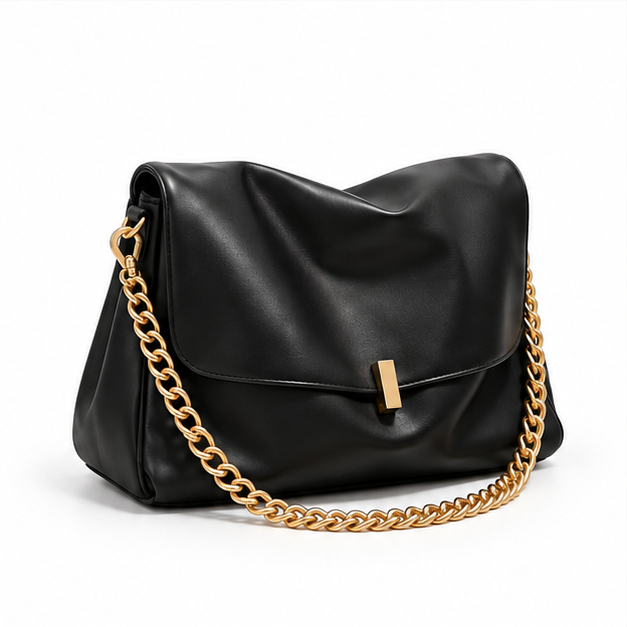 Elegant Black Slouchy Gold Chain Handbag-1