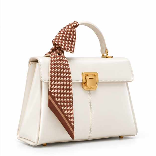 White Bow Accent Structured Handbag Purse-1
