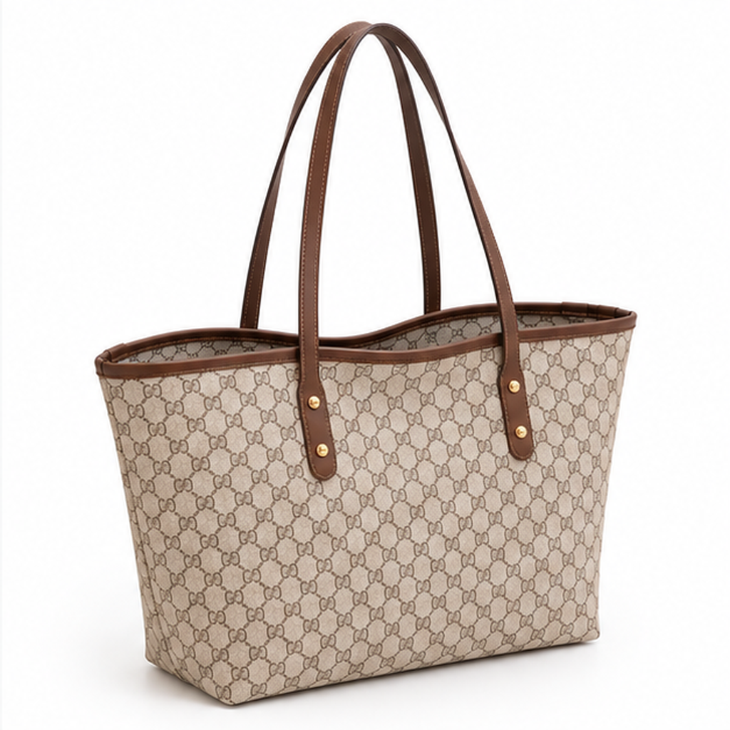 Elegant Khaki Monogram Everyday Shopper Tote-1