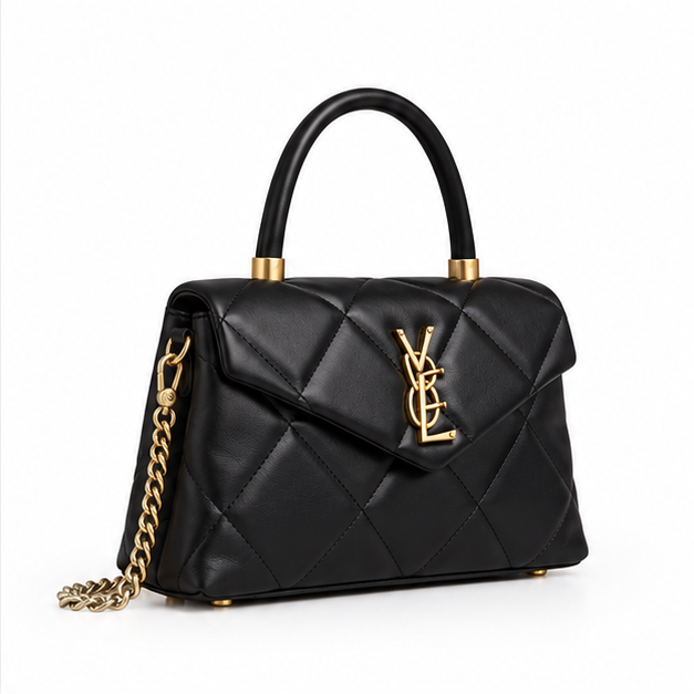 Elegant Black Quilted Top Handle Handbag-1