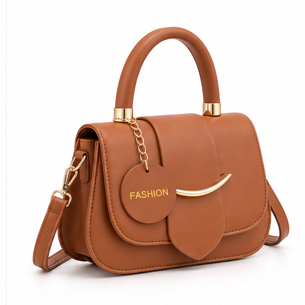 Elegant Cognac Structured Top Handle Handbag-1