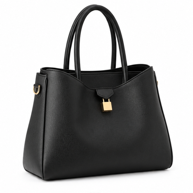 Elegant Black Structured Leather Tote Handbag-1