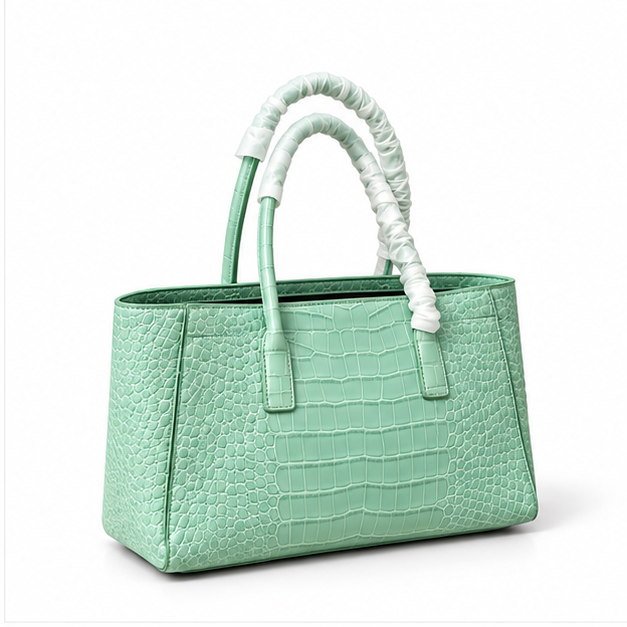 Mint Crocodile Texture Structured Tote Bag-1