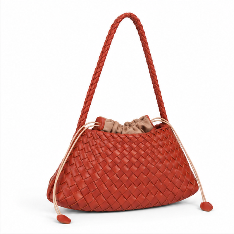Woven Leather Drawstring Shoulder Bag Handbag-1