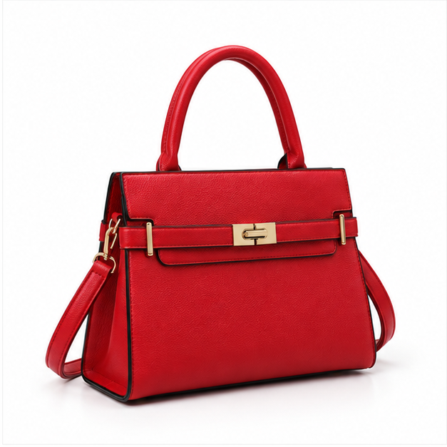 Red Structured Gold Clasp Handbag Purse-1