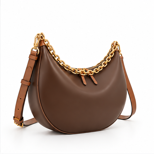 Chocolate Crescent Chain Shoulder Hobo Bag-1