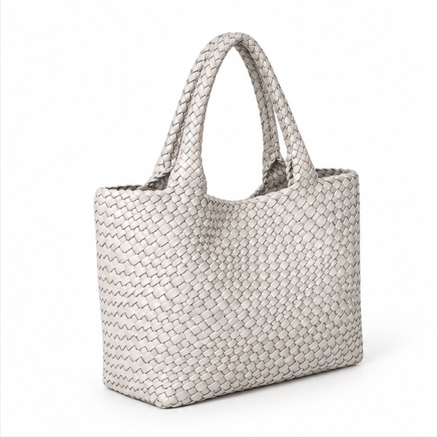 Ivory Woven Braided Large Tote Handbag-1