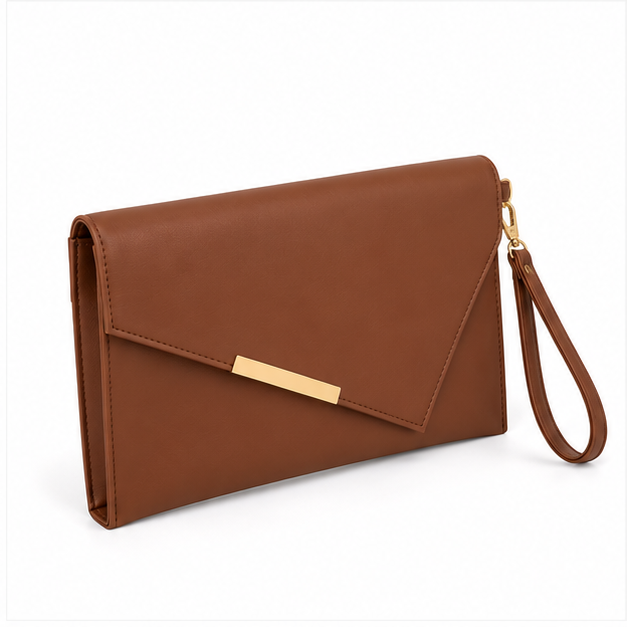 Elegant Brown Envelope Wristlet Clutch Bag-1