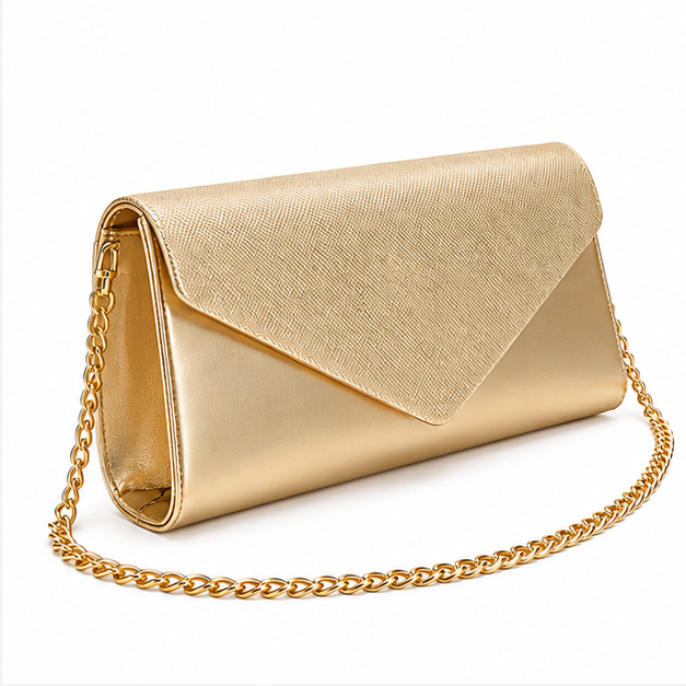 Gold Envelope Clutch With Chain Strap-1