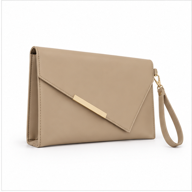 Khaki Envelope Wristlet Clutch Evening Bag-1